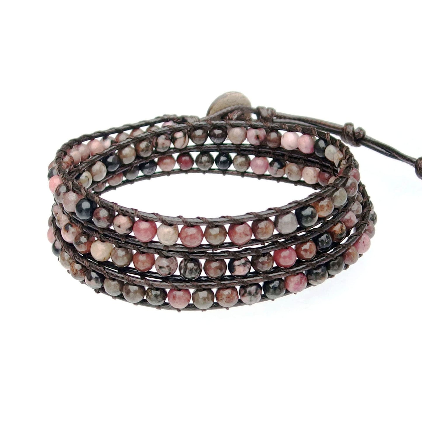 Ayriwoyi Beaded Wrap Bracelet Wrap Bracelets for Women Natural Rhodonite Stone Beads Adjustable Bohemian Bracelet Handmade Jewelry Gifts for Women