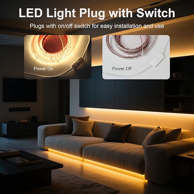 3.28 Feet LED Strip Lights AC 110V Outdoor Rope Lights Waterproof 240LEDs/m 6000K Cold White Super Bright Cuttable LED Light with Adhesive for Kitchen Cabinet Indoor Outdoor Indoor Decor