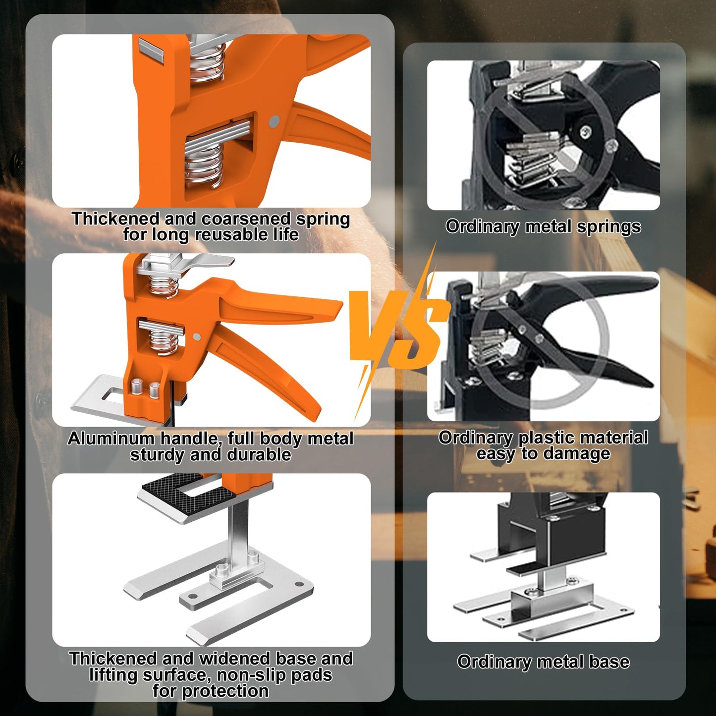 [Upgrade] Labor Saving Arm Jack 2 Pack,15.5 Inch Stainless Steel Furniture Lifts with Handbag,Hand Furniture Jack Lifter Tool for Installing Cabinets,Flooring&Windows,Load 440LBS