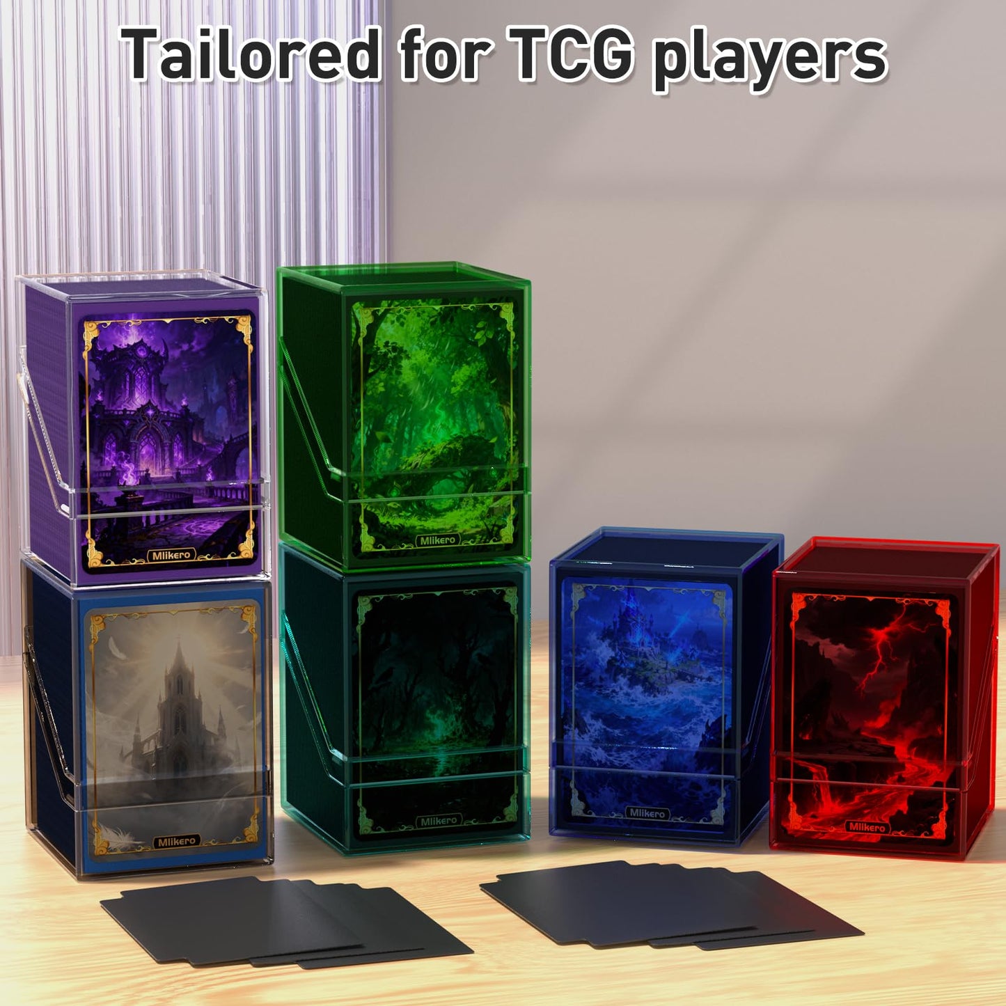 Mlikero Card Deck Cases, Acrylic Commander Deck Box Holding 100+ Sleeved Cards with Dividers, Clear Card Storage Box Fit for MTG, TCG, Sports Cards (Mint Blue)