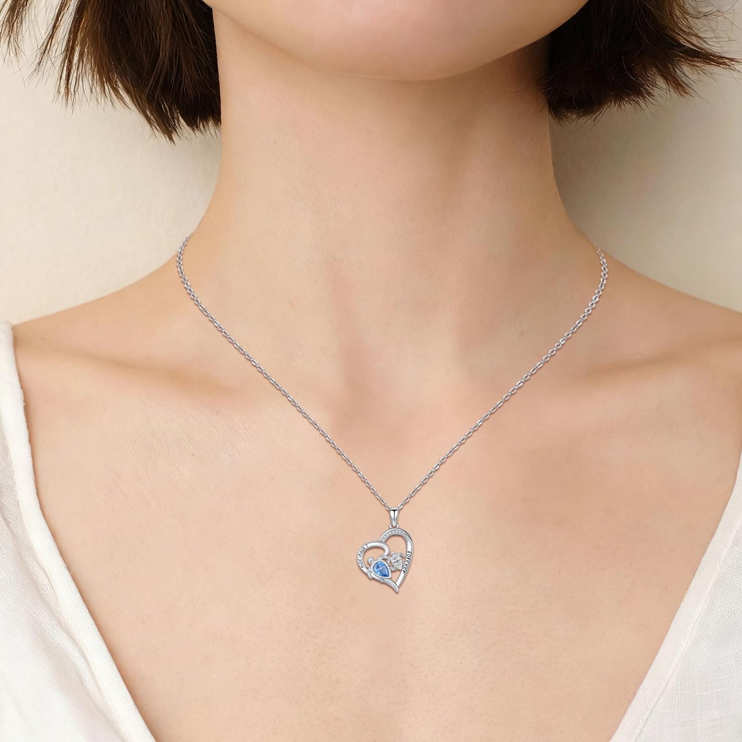 Twoowl Ocean Turtle Necklace 925 Sterling Silver Mother Turtle Pendant Necklaces Beach Jewelry Gifts for Women Girlfriends Mom Birthday