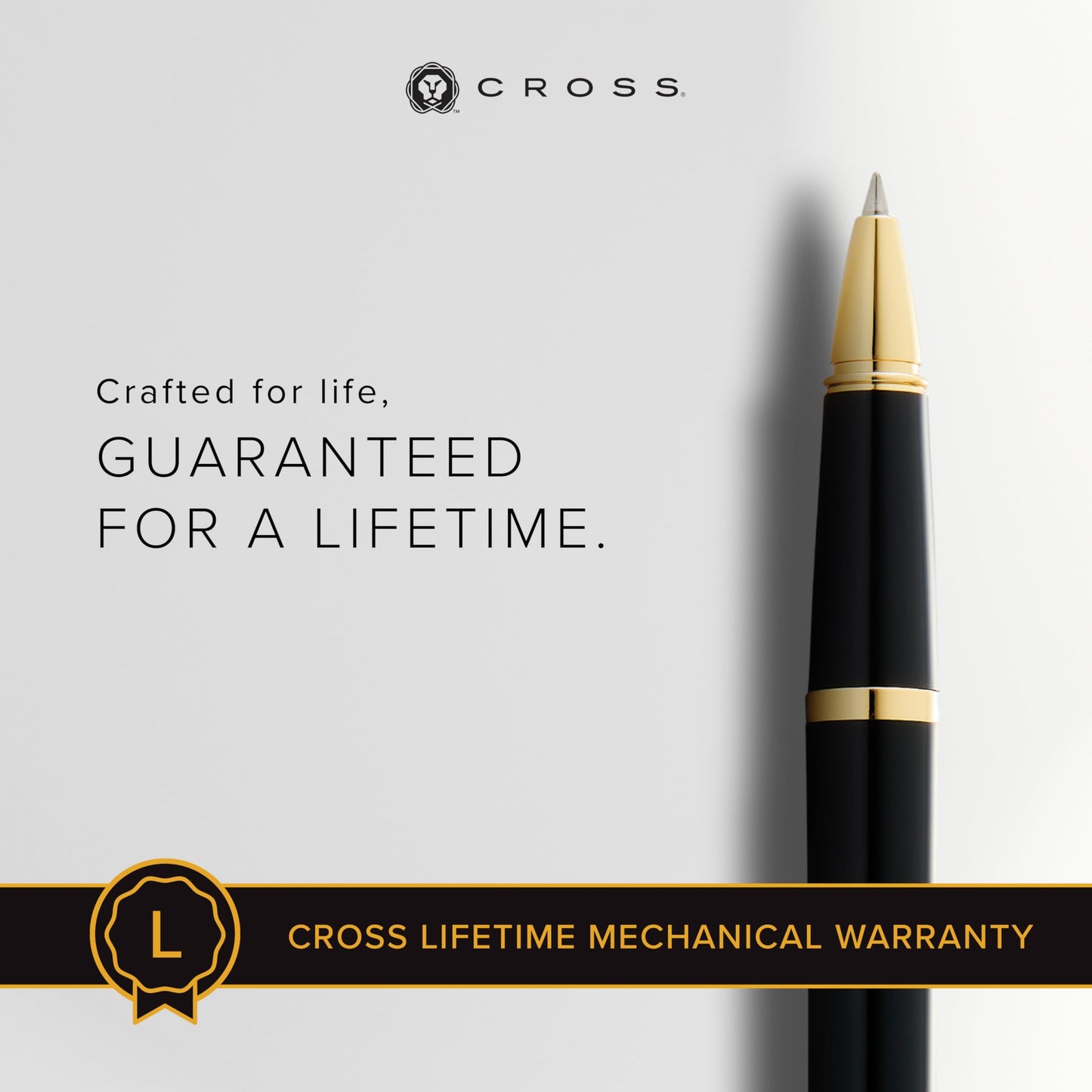 Cross Bailey Light Polished Black Resin and Gold Tone Rollerball Pen - Professional Pen for Effortless Writing - Journaling, Note-Taking & More - Black Ink - Easy Handling - Includes Gift Box