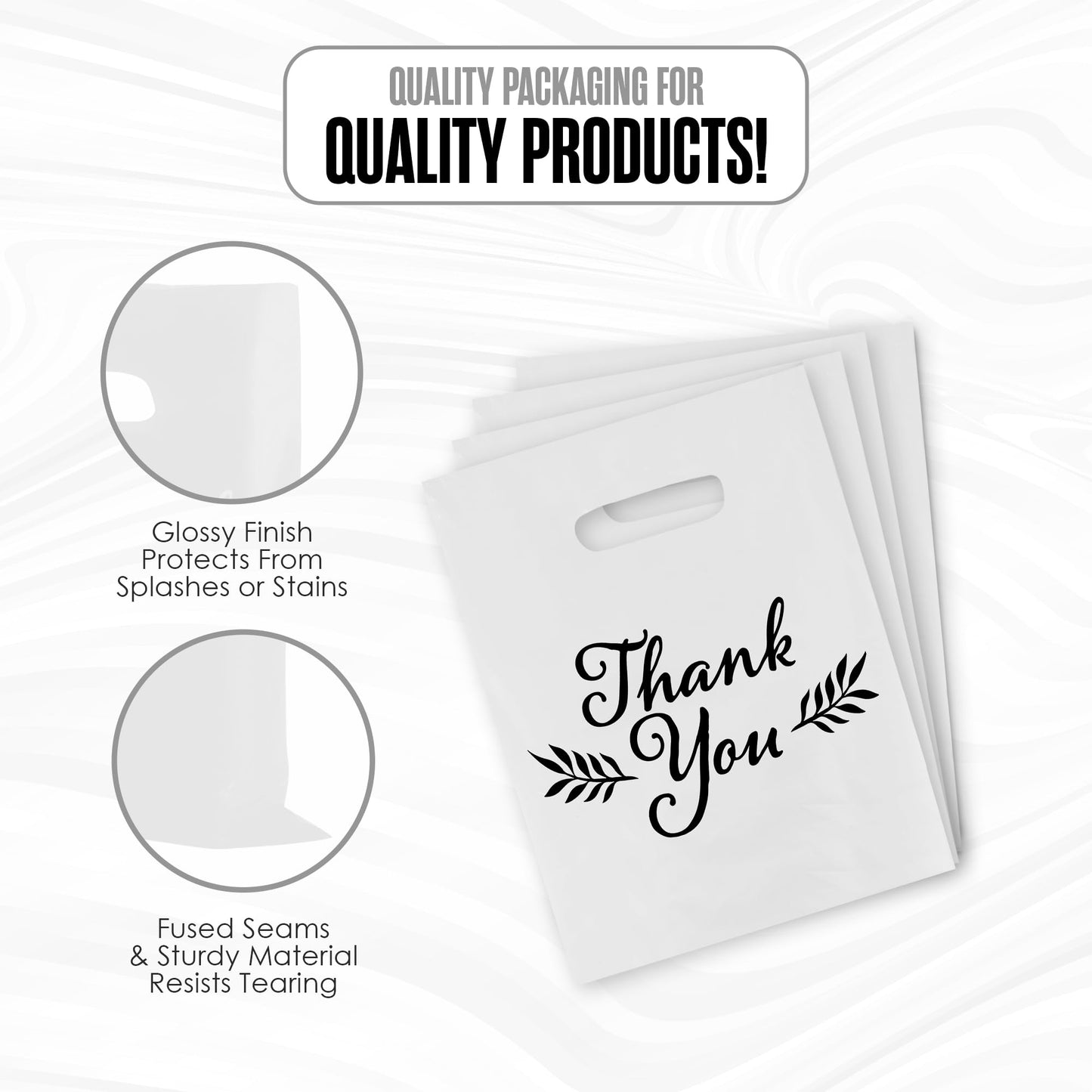 Houseables Thank You Bags, Merchandise Bags, With Handles, Plastic, For Shopping, Retail, Gift, Small Business, Boutique, Store, Customers, Product, Vendor, Events, Holiday, White, 16”x18”, Bulk 500PK