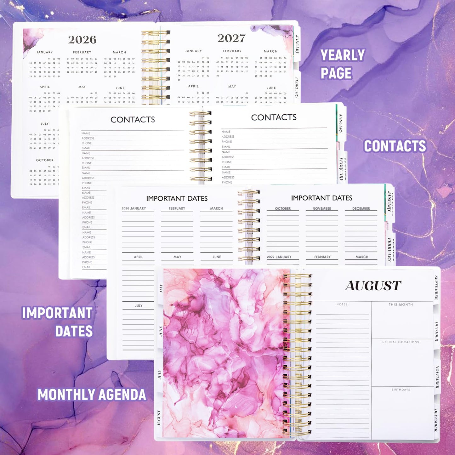 Planner 2026-2027, Large 18 Months Academic Daily Weekly Monthly Planner Yearly Agenda Jan. 2026–June. 2027, 7.9" x 9.8", Page Tabs, Separator Page, Pocket Folder, Bookmark, Stickers, Sticky Note Set