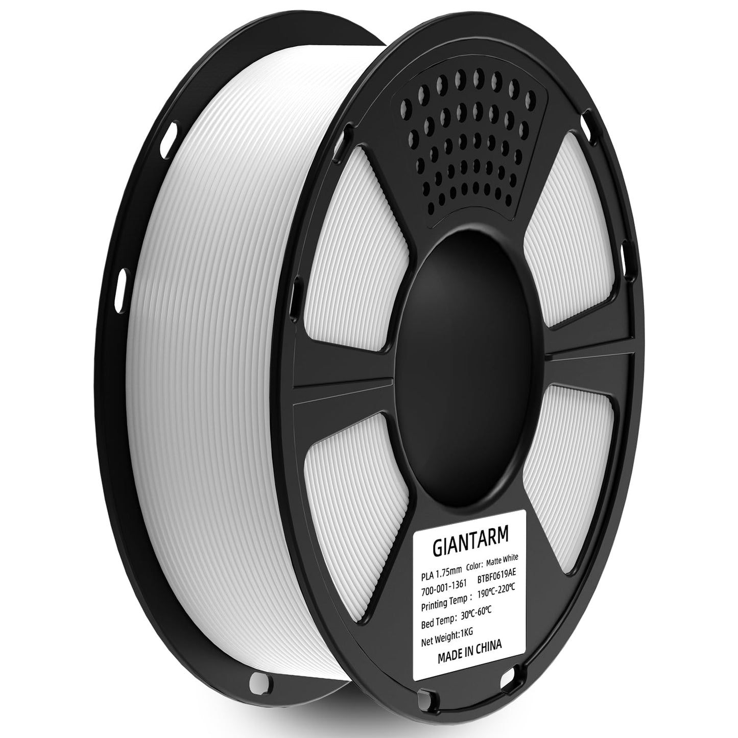 GIANTARM PLA Filament,Matte White 3D Printer Filament 1.75mm, Matte PLA 1KG Spool(2.2lb),Dimensional Accuracy +/- 0.02 mm,3D Filament for Bambu Lab
