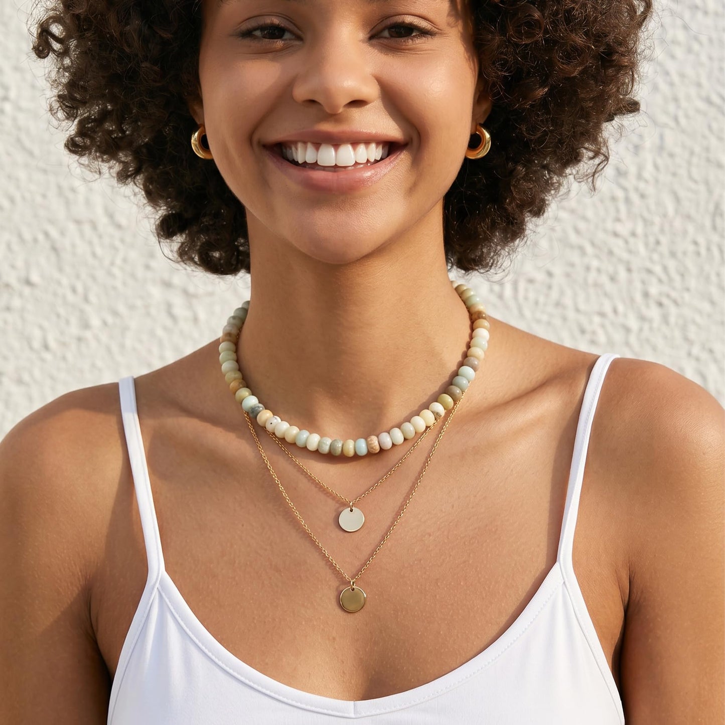 Badu Teal Gemstone Beaded Necklace for Women Natural Stone Bead Beach Rainbow Choker Necklace Fashion Trendy Jewelry Gifts