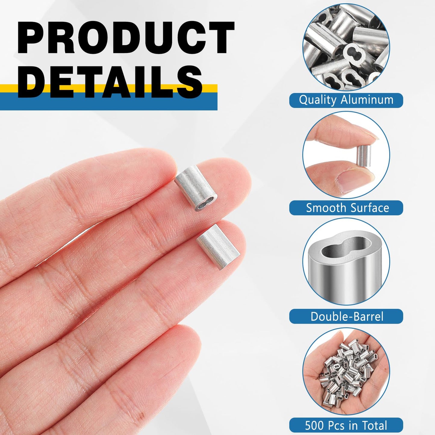 Yaocom 1000 Pcs 1/16" Aluminum Crimping Loop Sleeve Cable Crimp Ferrules Wire Rope Sleeves for Diameter Wire Rope and Cable Line Ends