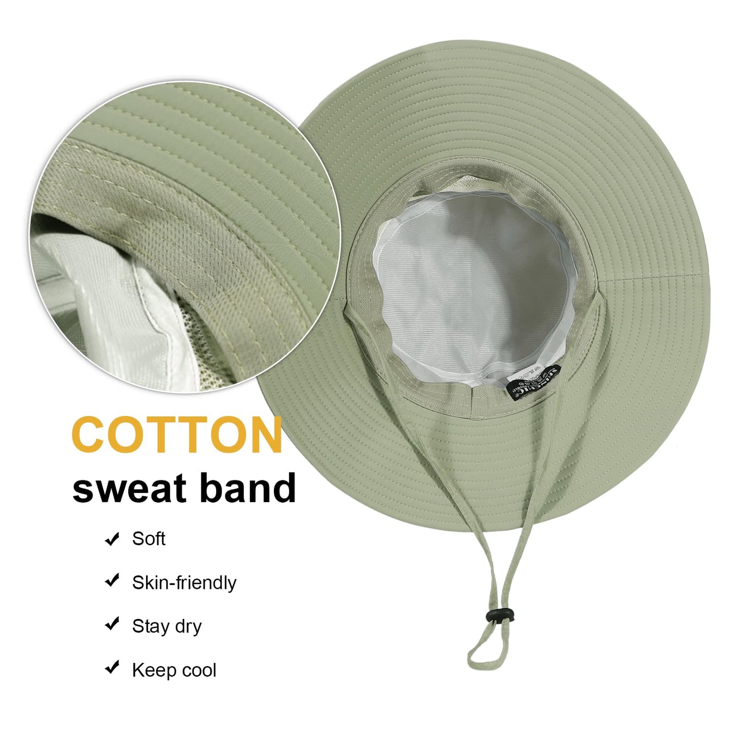 Bucket Sun Hat for Women Wide Brim Breathable Mesh UPF50+ Safari Hat Criss Cross Ponytail Hole Outdoor Rain Hat Pea Green