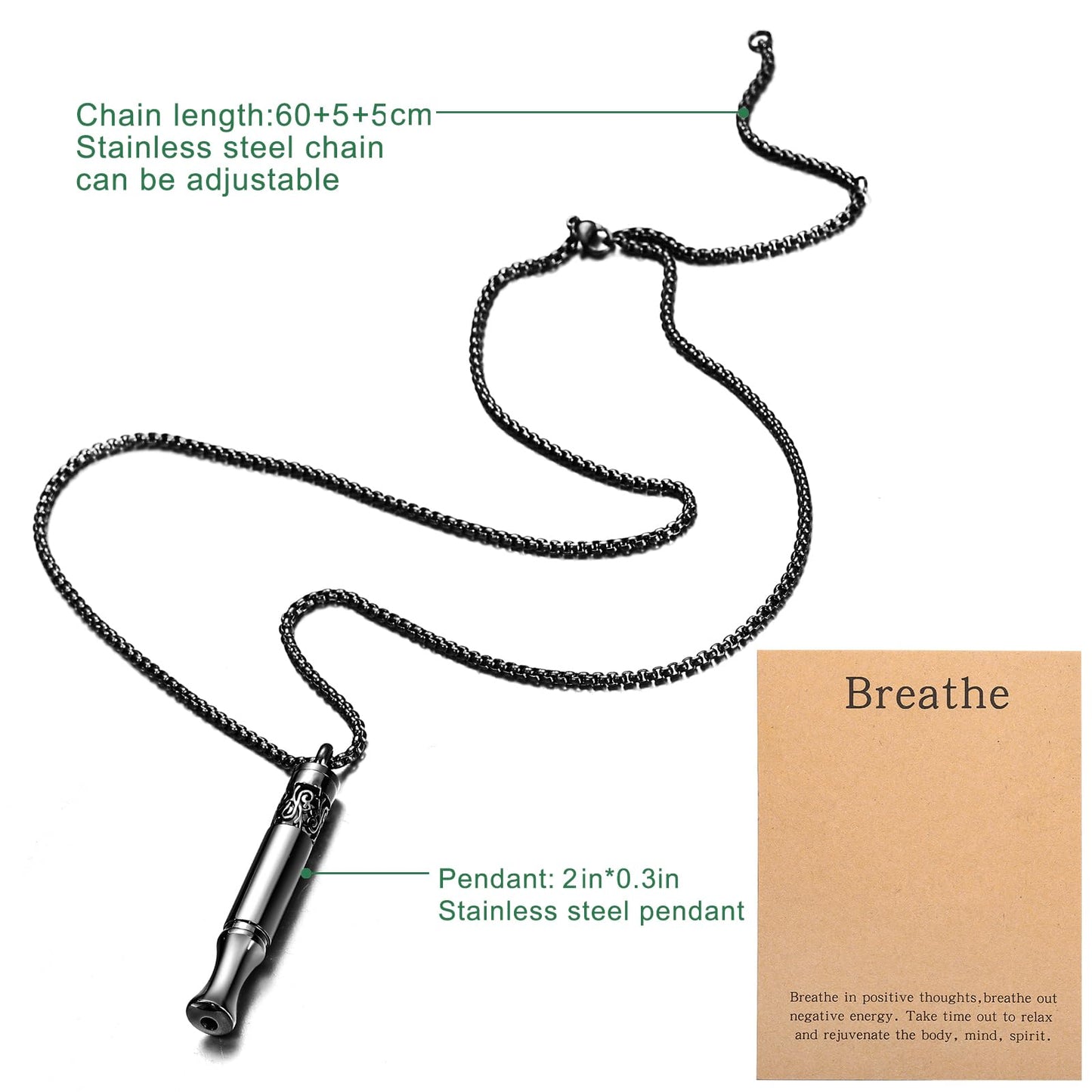 Anxiety Relief Pendant Mindfulness Breathing Necklace - Essential Oil Diffuser & Personal Inhaler Aromatherapy Necklaces for Women & Men (Black)