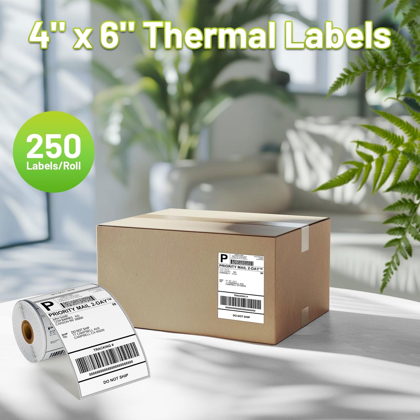 Omezizy 4x6 Thermal Labels, Shipping Address Label (Pack of 250 4x6 Roll Labels) - Compatible with JADENS, ASprink, Phomemo, Rollo, Zebra, Omezizy and Other Thermal Printers