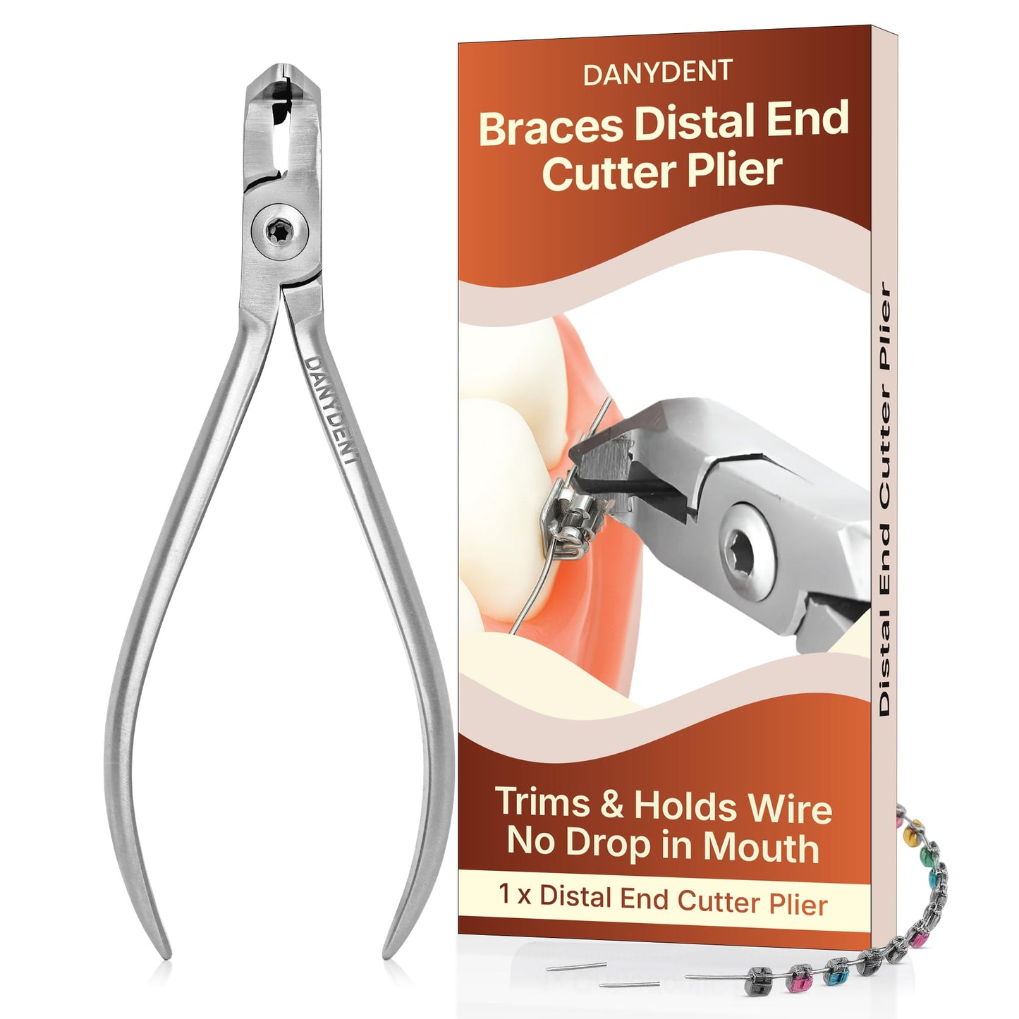DANYDENT Distal End Cutter Orthodontic Plier – Hold & Cut Hard and Soft Wire - Professional Braces Wire Cutter - Tungsten Carbide Inserts - Easy To Use Dental Tools Stainless Steel Braces Essentials