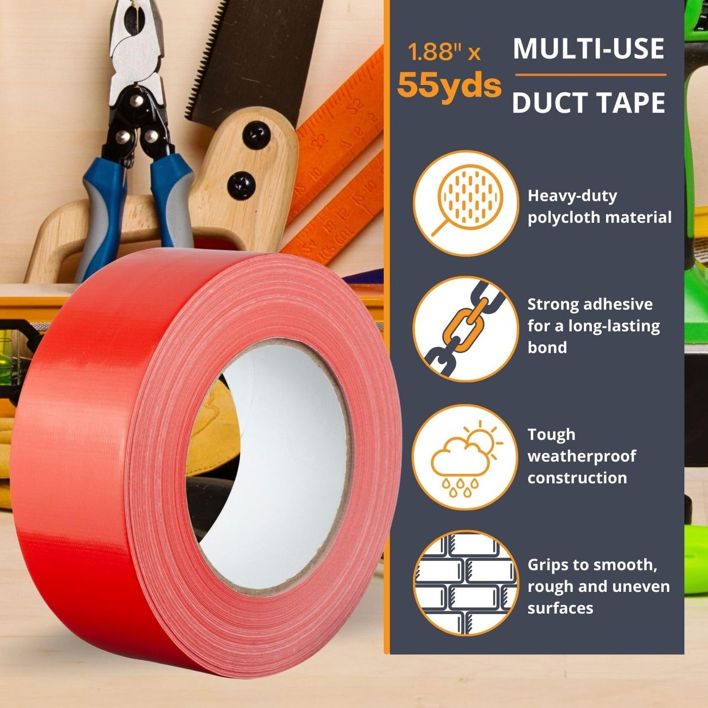 GTSE Red Duct Tape, 2 Inches x 55 Yards (164 ft), Heavy Duty, Waterproof Repair Tape for Indoor or Outdoor Use, 24 Rolls