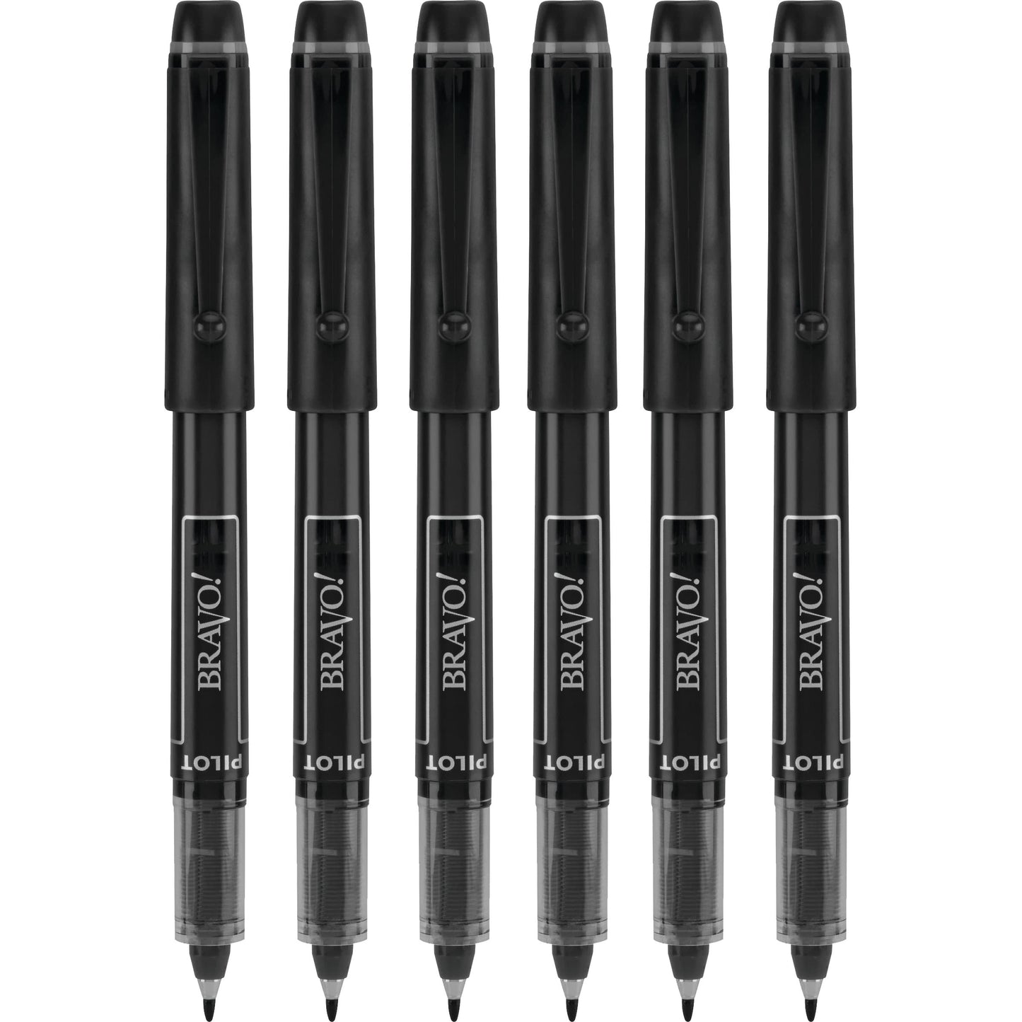 6 PENS Pilot Bravo Liquid Ink Marker Pen, Bold Point, Black (PIL11034)