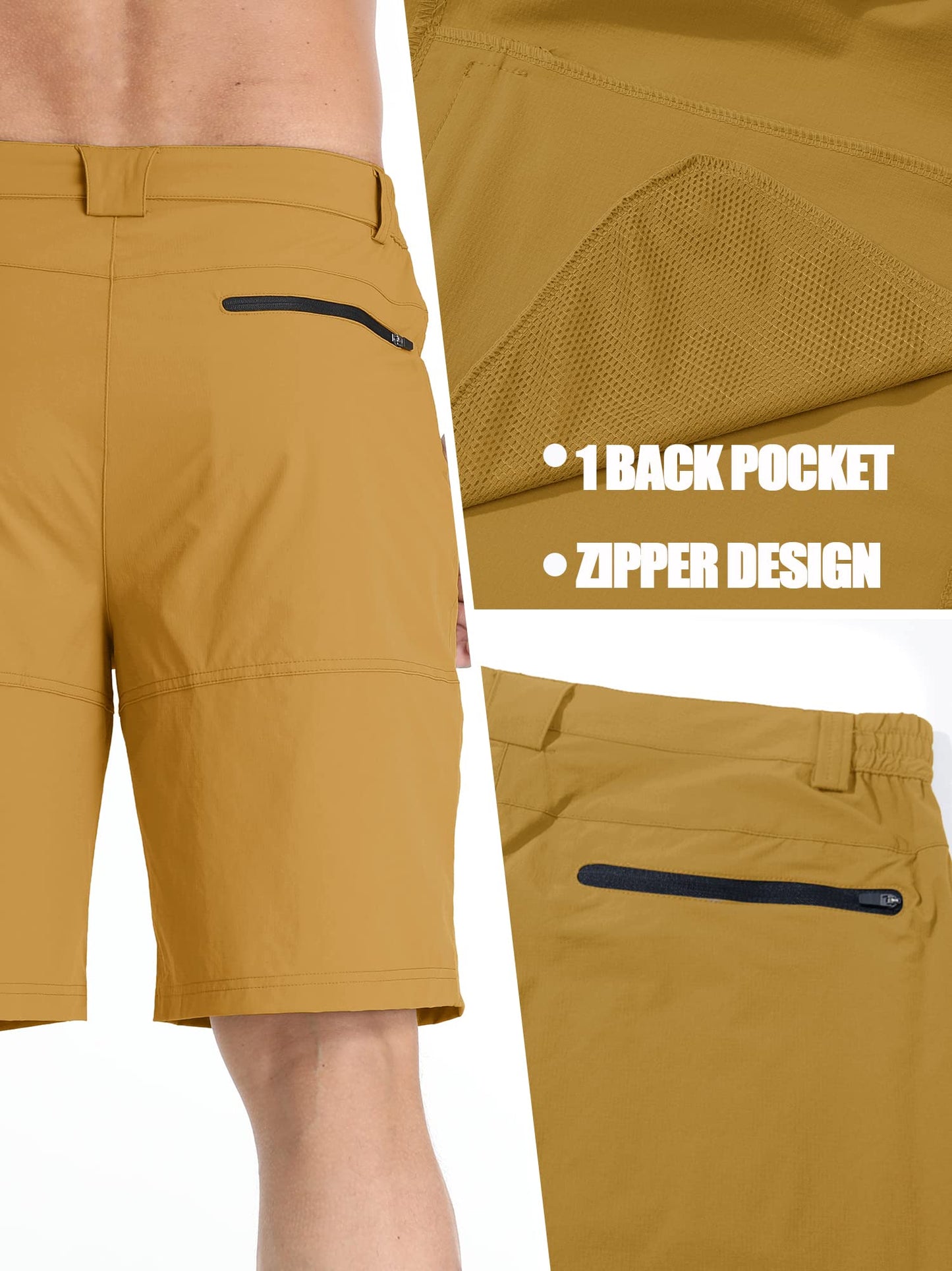 TACVASEN Men's Dress Golf Shorts Cargo Hiking Casual Shorts Lightweight Quick Dry Stretch Tactical Work Fishing with Pockets Turmeric 38