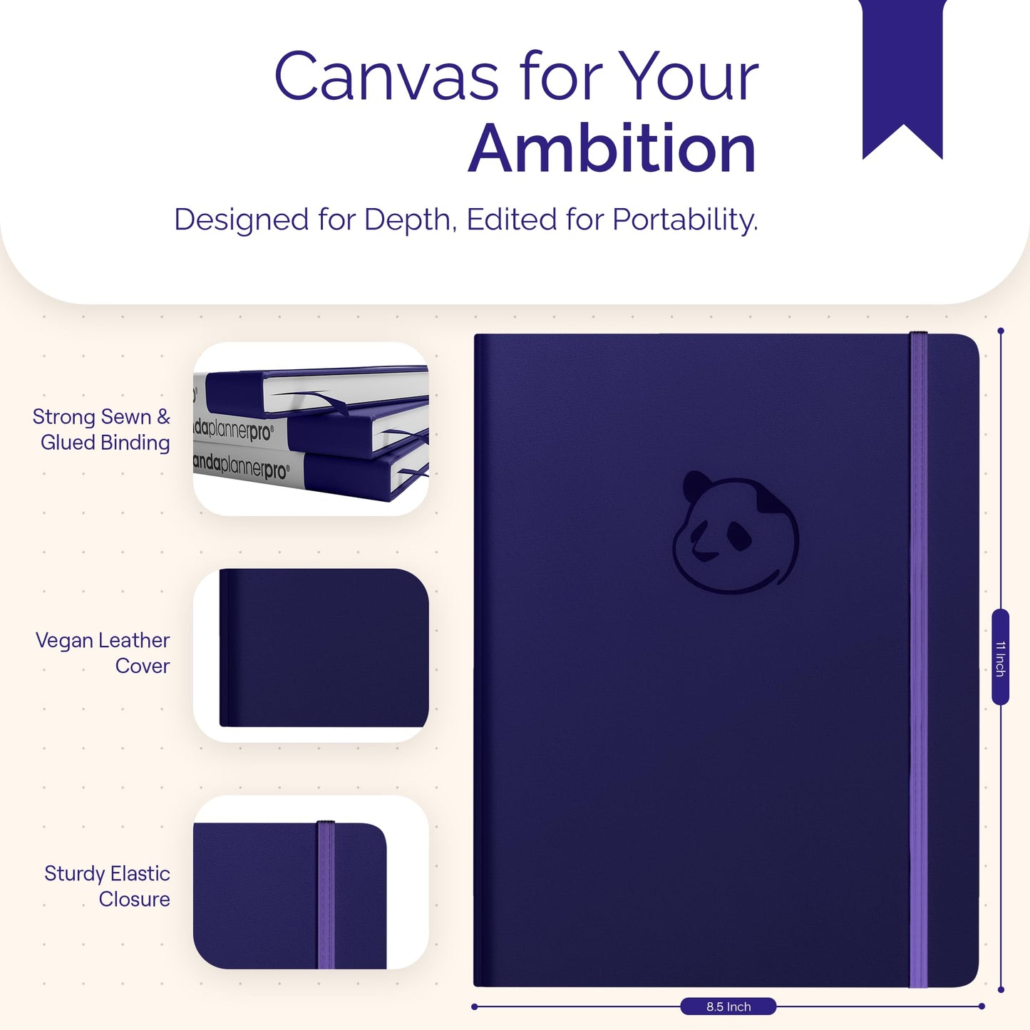 Panda Planner Pro A4 Daily Planner 2026 – 6 Month Undated Planner with Hourly Schedule, Large 8.5x11 Layout, To Do List, Daily Journal, Goal Planner, Habit Tracker & Gratitude Organizer for Home/Office – Purple