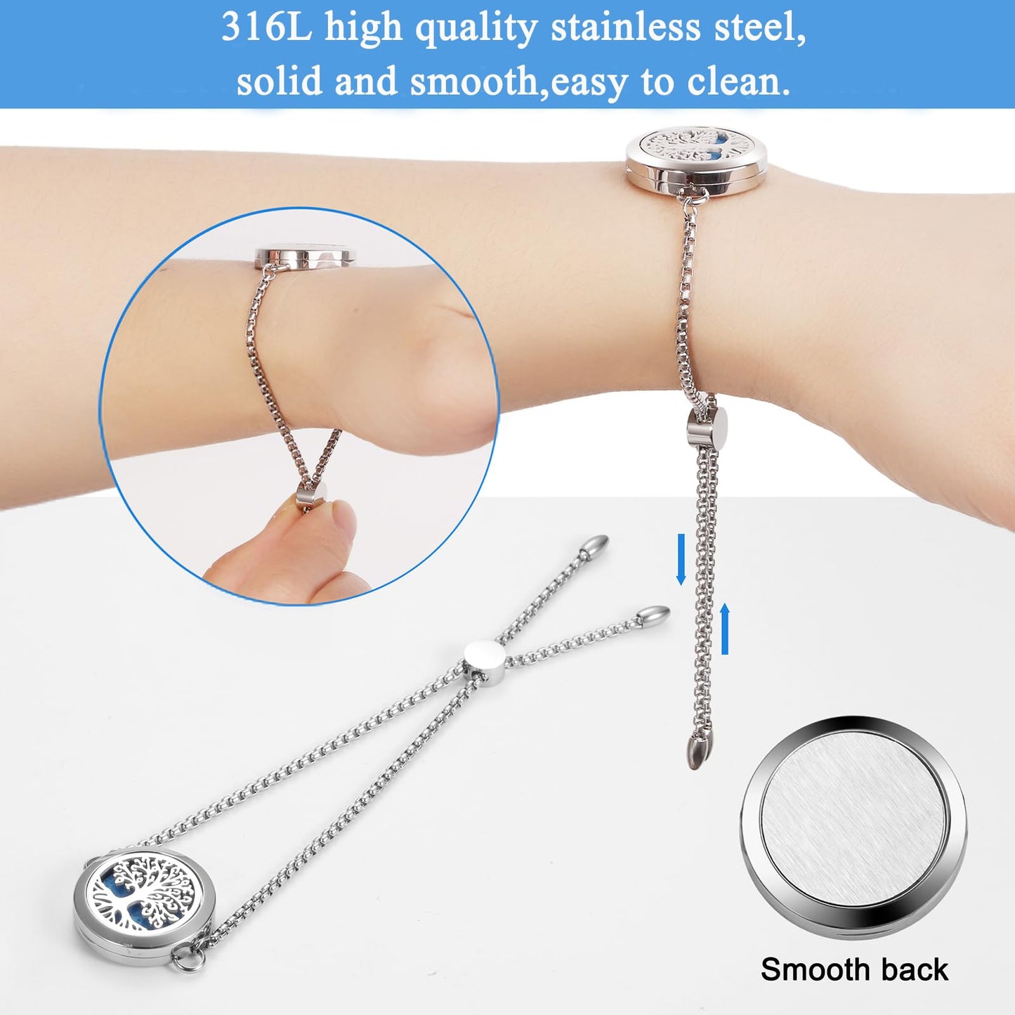 Aromatherapy Essential Oil Diffuser Bracelet, Tree of Life Pattern Locket Adjustable Link for Women Birthday Jewelry Gifts Trendy for Wife Mothers (Gold)