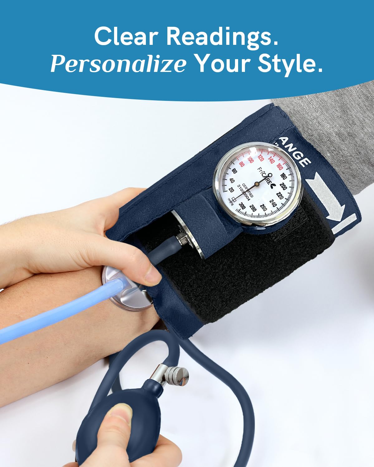 FriCARE Manual Blood Pressure Cuff for Nursing Students, Aneroid Sphygmomanometer for BP Monitoring, Home & Medical School Essentials with Carrying Case, Universal Adult Size, Blue