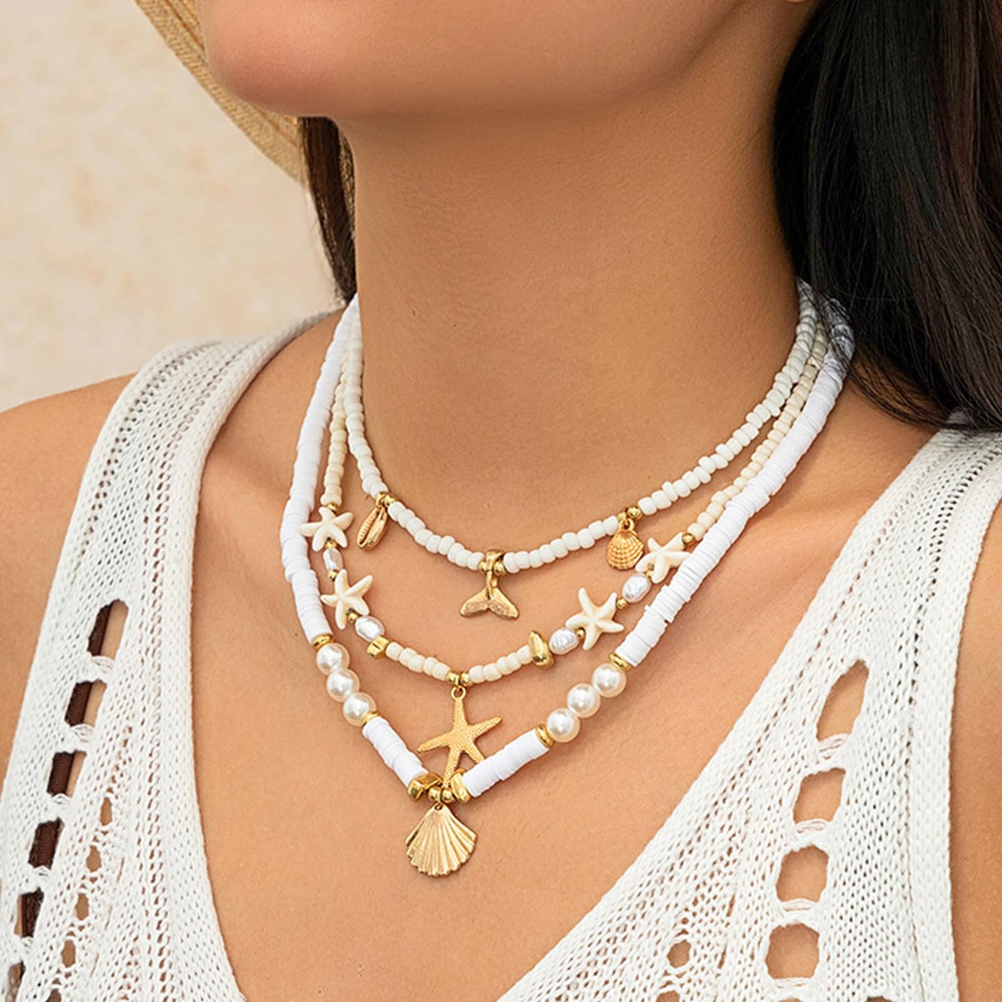 Luolinice Seashell Necklace for Women Gold Shell Necklace Cowrie Pendant Necklace Natural Shell Charm Necklace Beach Boho Jewelry