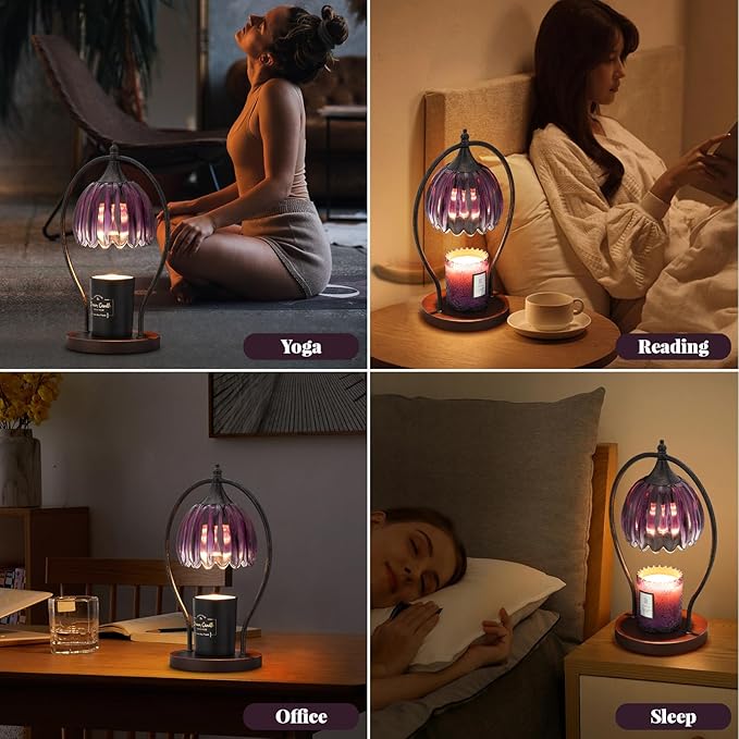 Candle Warmer Lamp, Dimmable Candle Warmer with Timer, Vintage Candles Wax Warmers for Jar Candles Birthday Gifts for Women, Mom, Home Decor for Bedroom Living Room, Purple Black