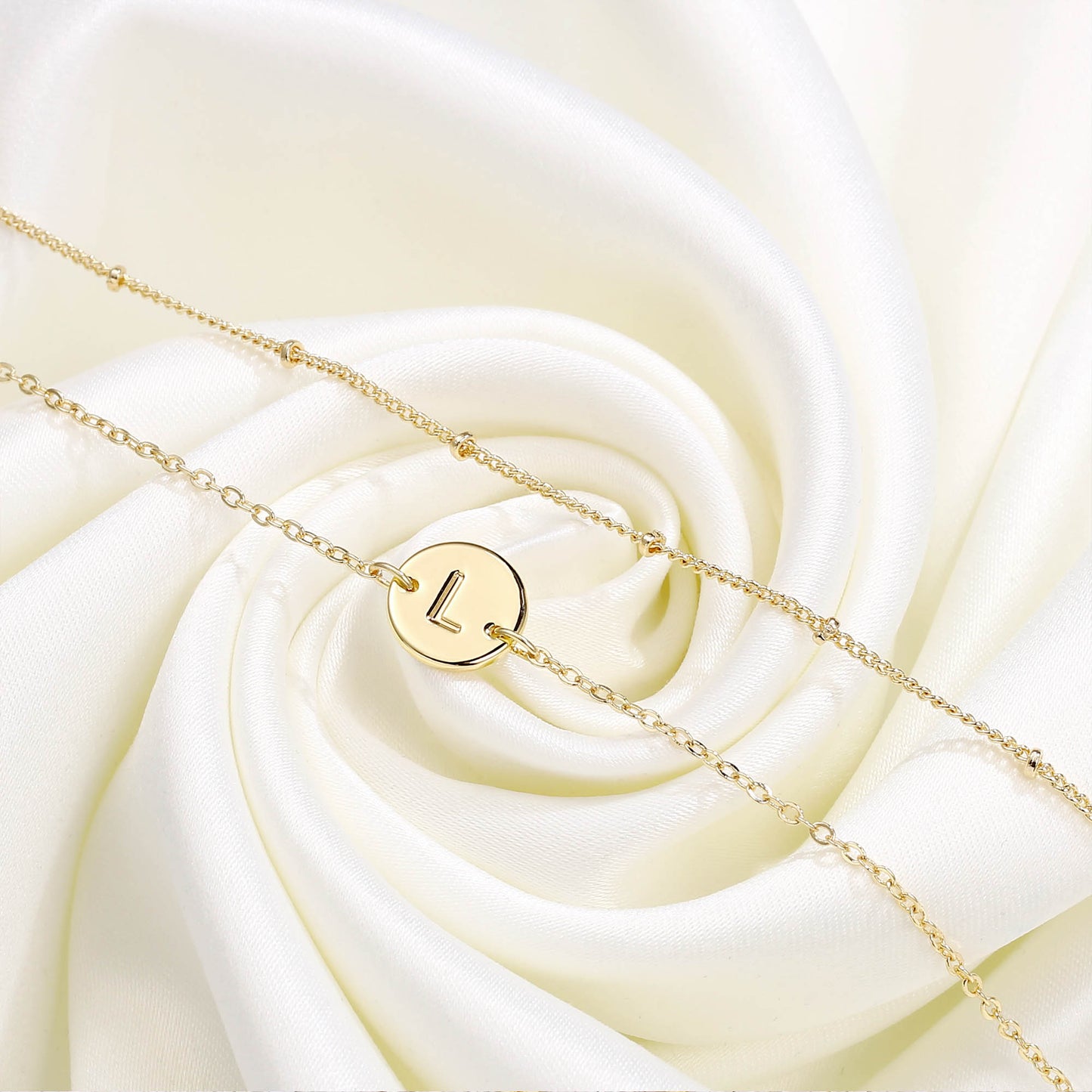 MONOZO Gold Initial Bracelets for Women, Dainty 14K-gold-plated Layered Beaded E Letter Initial Bracelet Personalized Alphabet Disc Monogram Charm Bracelet Jewelry Gifts