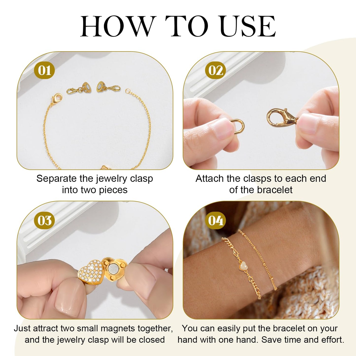 16 Pcs Necklace Clasps and Closures, 8 Styles in Gold and Silver with Polishing Cloth, Extra Strong Locking Jewelry Clasp, Secure and Easy-to-Use