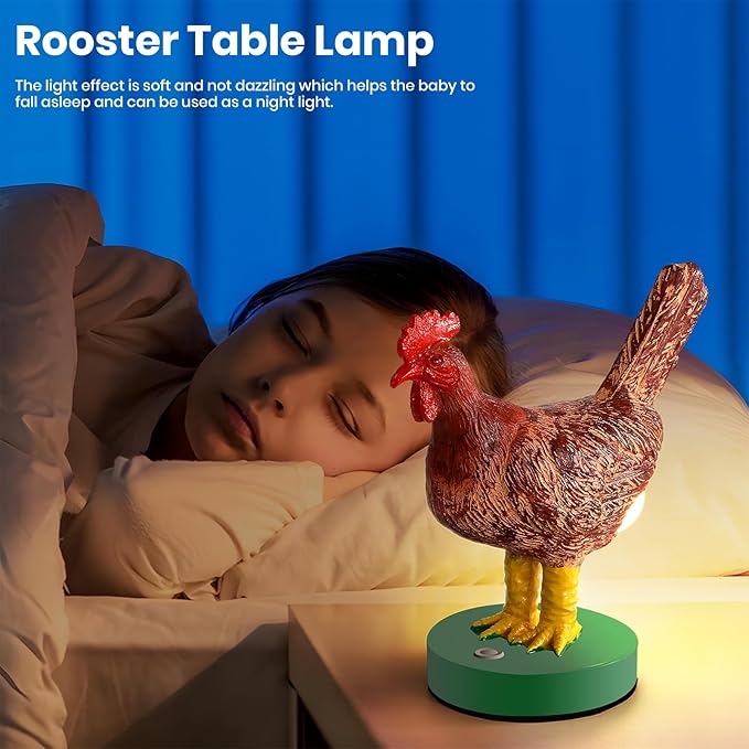 Chicken Egg Lamp, Funny Dimmable 3D Chicken Night Light with Egg in Butt, Lifelike Rooster Lamp with Touch Switch for Easter, Christmas, Birthdays Gifts