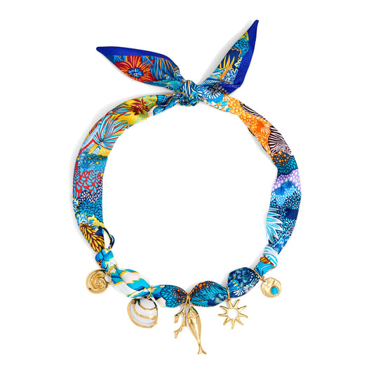 CLASSYZINT Scarf Necklace with Fish Conch Sun Charm Necklace Ocean Theme Choker Necklace Beach Vacation Party Holiday Jewelry