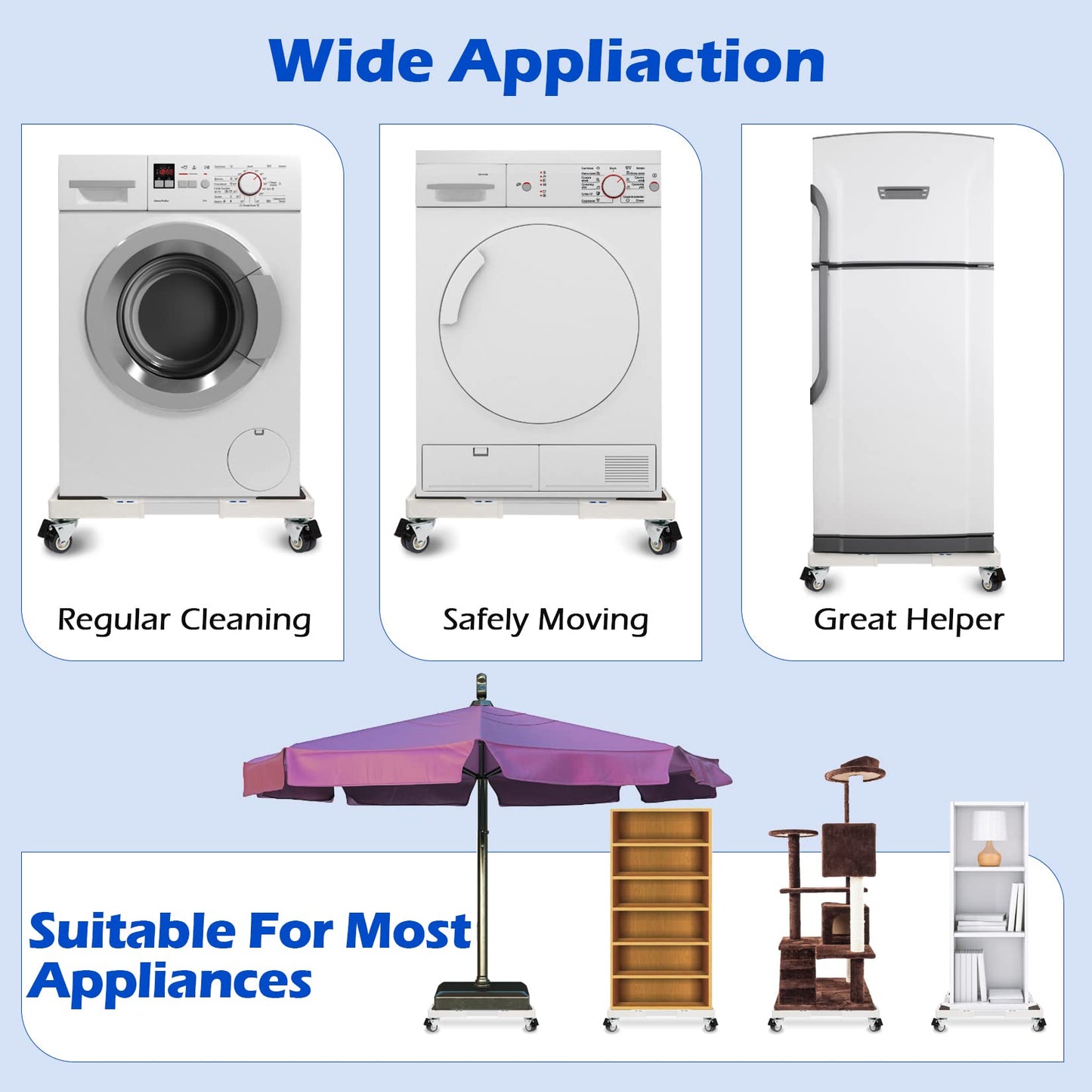 Nefish Furniture Dolly Adjustable Mini Fridge Stand Dolly Cart with 4 Lockable Wheels Washing Machine Stand Mobile Roller Universal Mobile Base Stand for Washer Dryer Refrigerator
