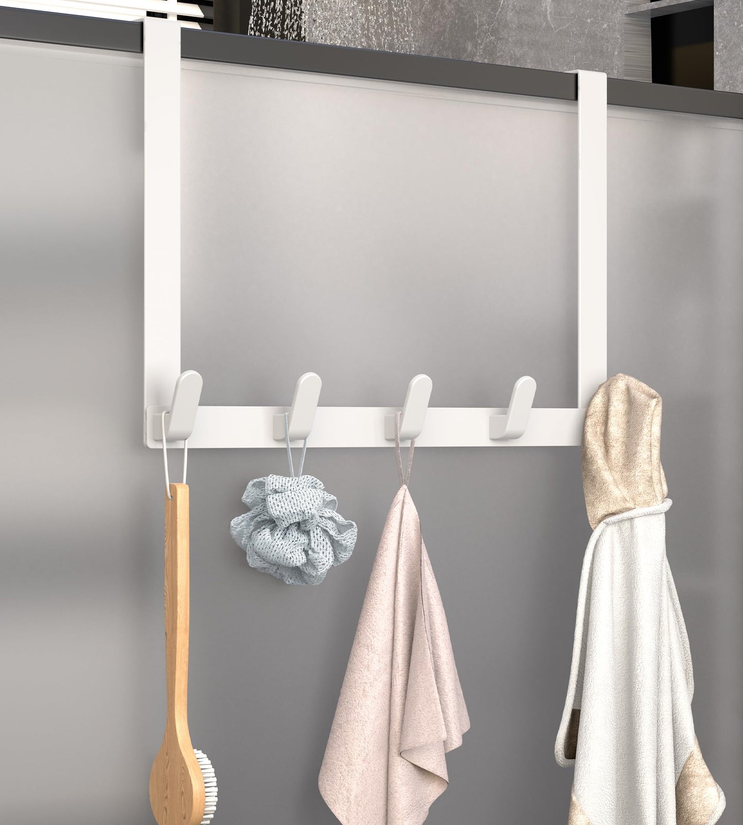 KitchLife Long Over The Door Hooks Hanger with 15.75" Extended Arms, Fits 1 3/8" Doors, L40U - Upgraded Thickened Heavy Duty Bathroom Accessories and Towel Rack Organization - 1 Pack, Glossy White