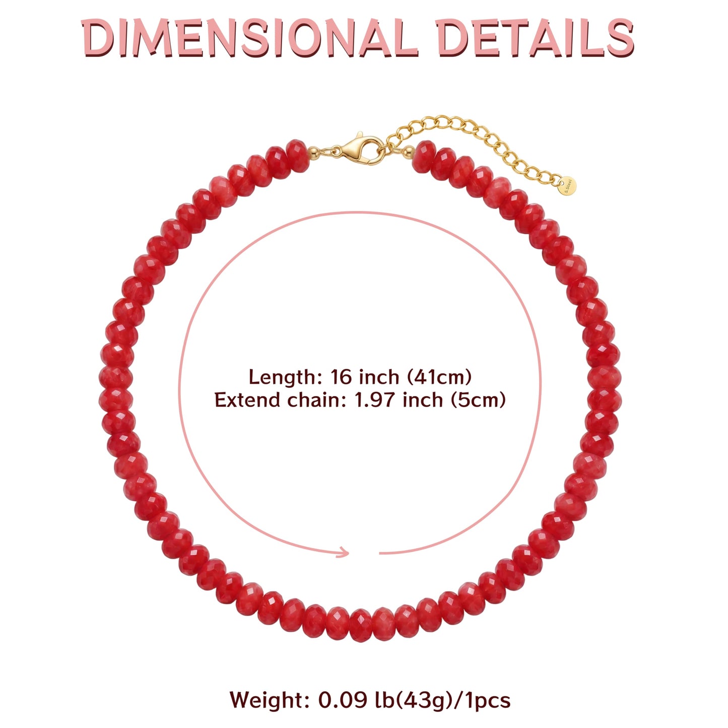 Badu Red Gemstone Beaded Necklace for Women Natural Stone Bead Beach Choker Necklace Fashion Trendy Jewelry Gifts