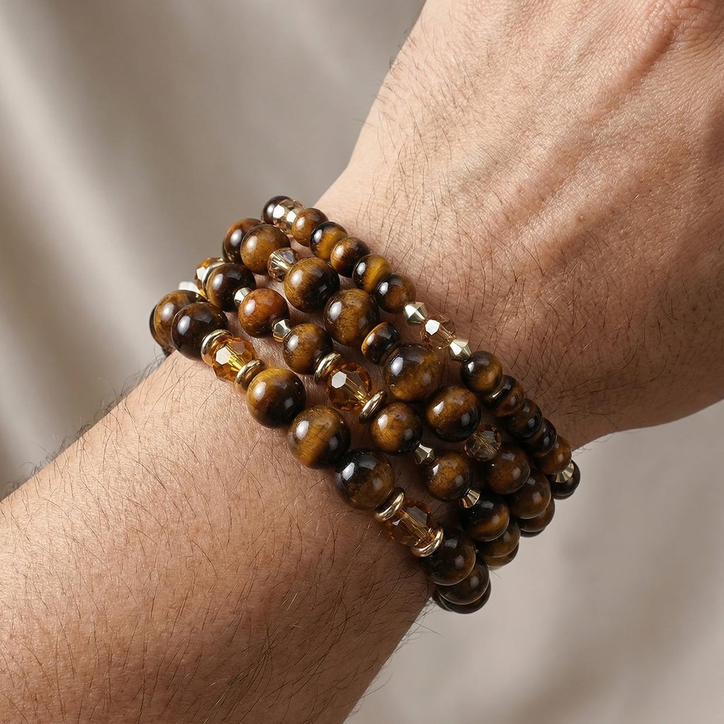 Briutn Tigers Eye Bracelet for Women Men Handmade Stackable Bracelet Adjustable Stretch Jewelry Gifts