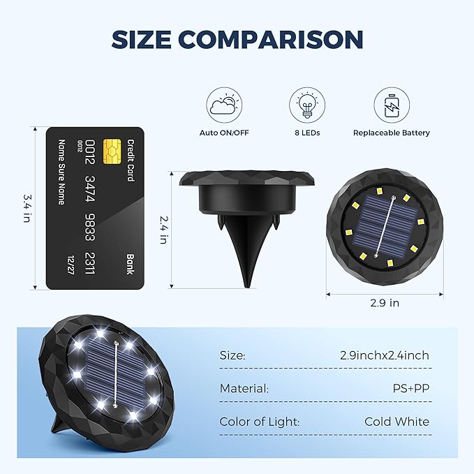 SOLPEX Mini Solar Ground Lights, 20 Pack Solar Lights Outdoor Waterproof, Landscape Lighting for Garden Pathway Driveway Walkway (Cool White)