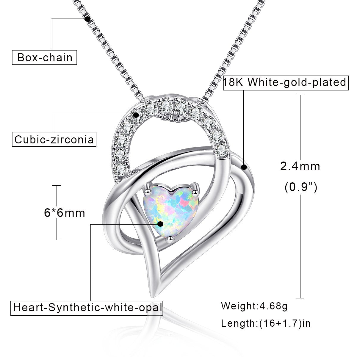 VOLUKA Opal Necklace Knot Heart Necklaces for Women Birthstone Infinity Forever Love Pendant Jewelry Gifts for Mom Daughter Girfriend Valentines Day Gifts