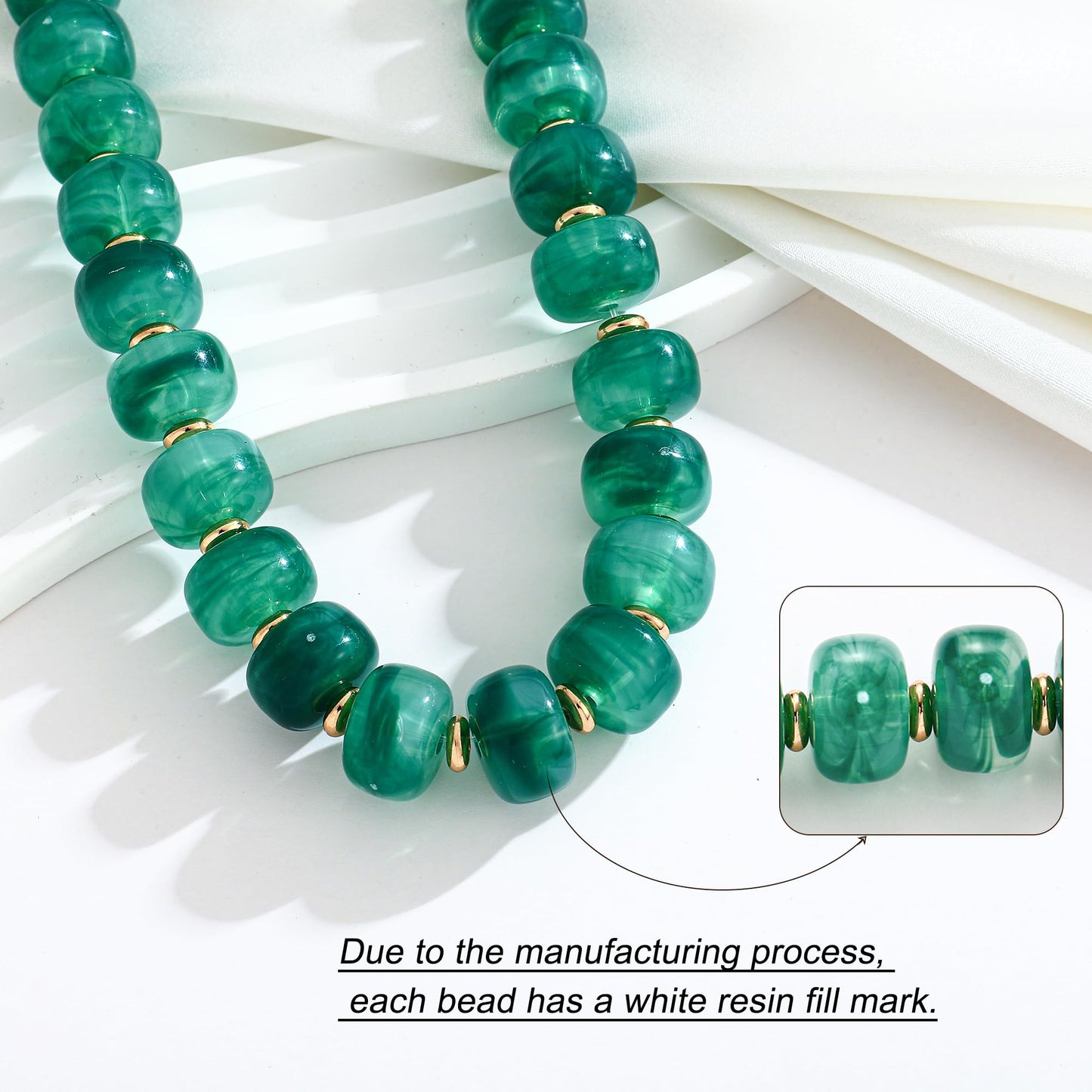 WOWORAMA Green Chunky Necklaces for Women Dark Green Resin Beaded Necklace Trendy Chunky Statement Choker Necklace Boho Summer Vacation Jewelry