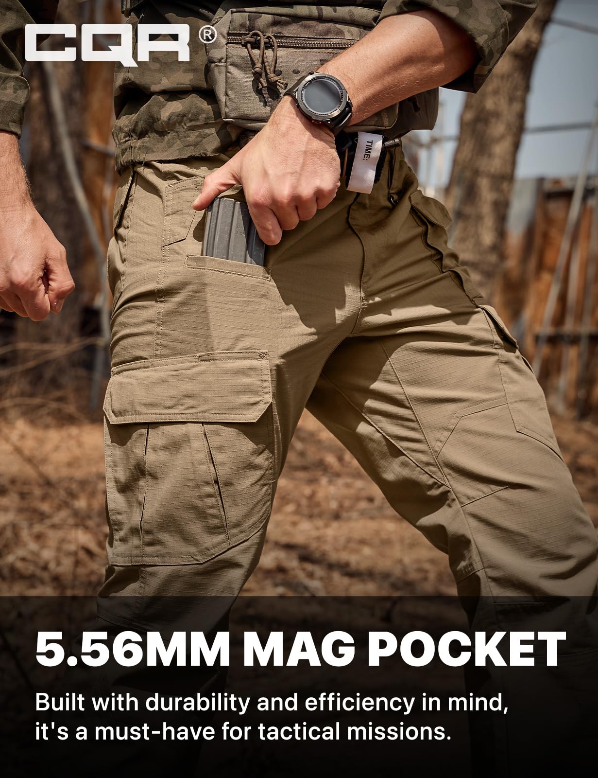 CQR Men's Tactical Pants, Water Resistant Ripstop Cargo Pants, Lightweight EDC Work Hiking Pants, Outdoor Apparel, Raider Mag Cougar, 40W x 34L