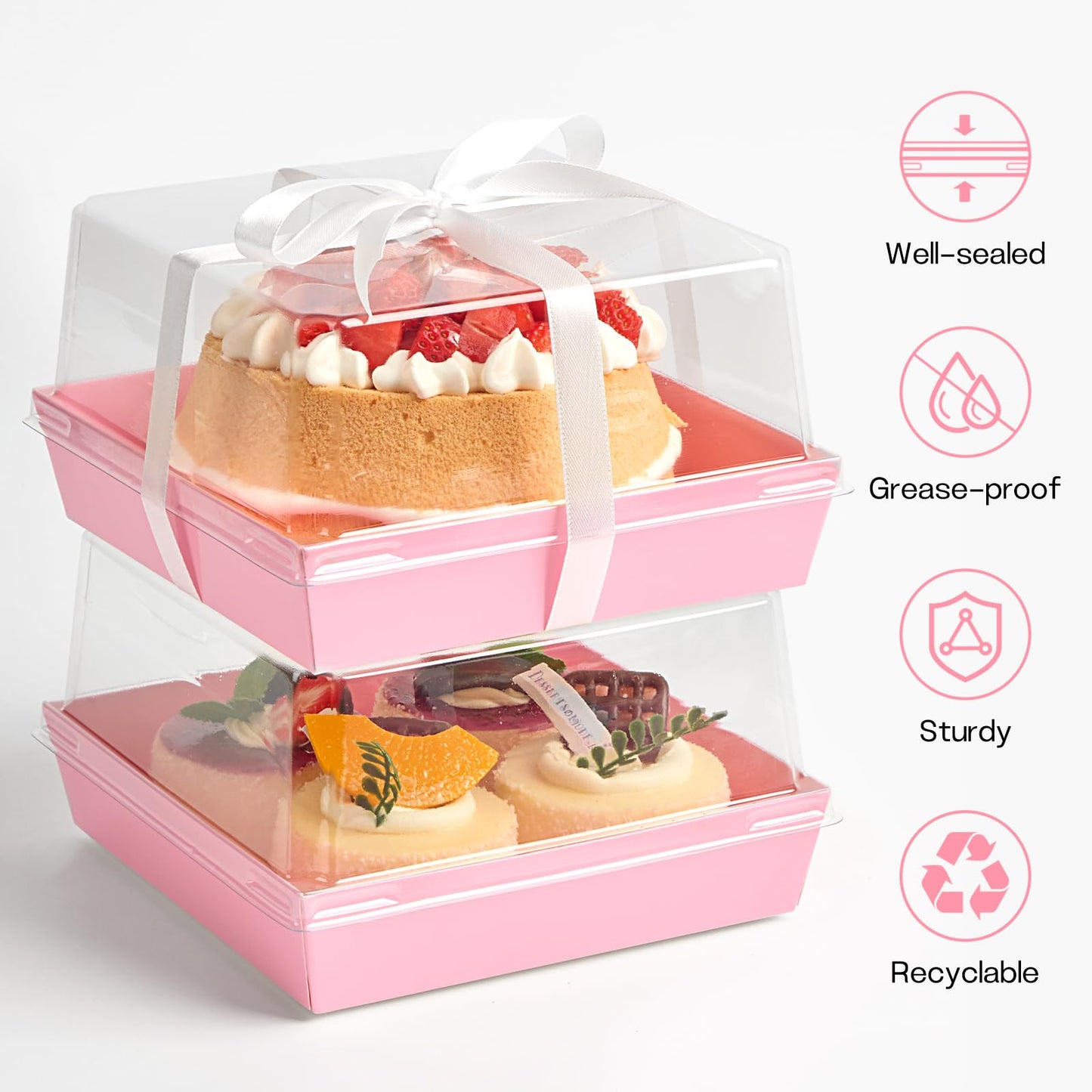 ZORRITA 7 x 7 x 4 Inches Paper Cake Boxes with Clear Lids, 40 Pack Disposable Charcuterie Boxes Square Food Containers for 4-6 Inch Cake, Dessert, Pie, Cupcake, Bakery (Pink)