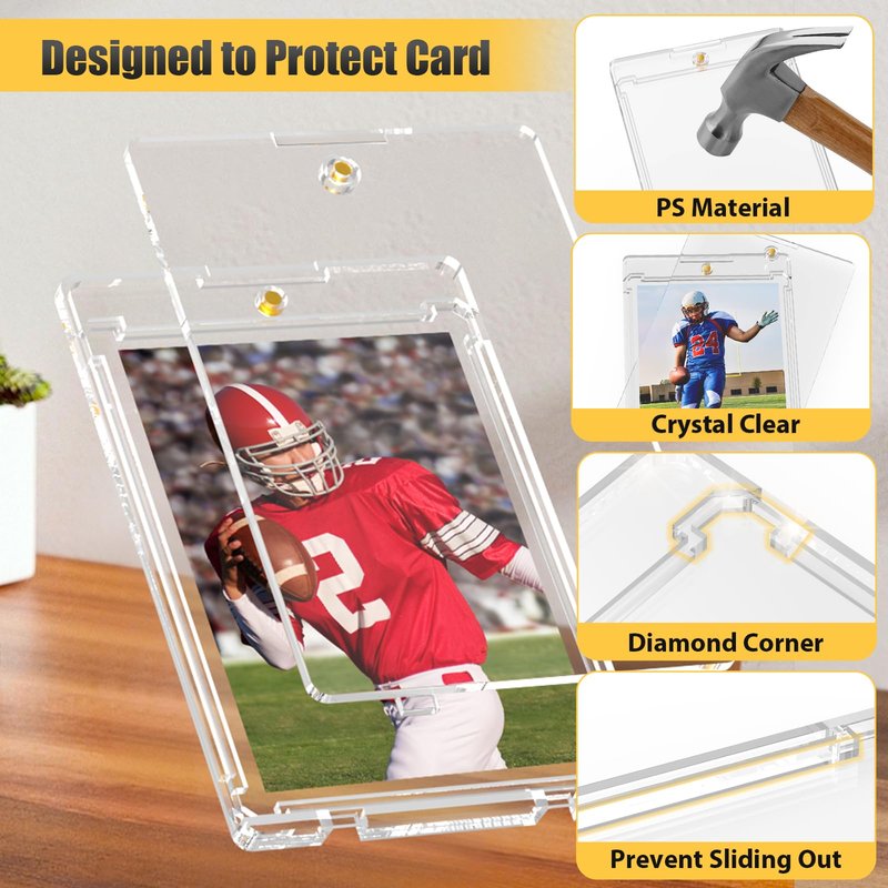 Superlong 75pt Magnetic Card Holder, 25ct Sports One Touch Card Holders with U-V Protection, Hard Plastic Trading Magnetic Case with 2 Strong Magnets for Baseball Game Collector Display Storage