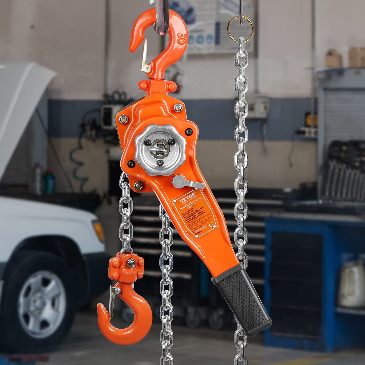 VEVOR Manual Lever Chain Hoist, 3/4 Ton 1650 lbs Capacity 10 FT Come Along, G80 Galvanized Carbon Steel with Weston Double-Pawl Brake, Auto Chain Leading & 360° Rotation Hook, for Garage Factory Dock