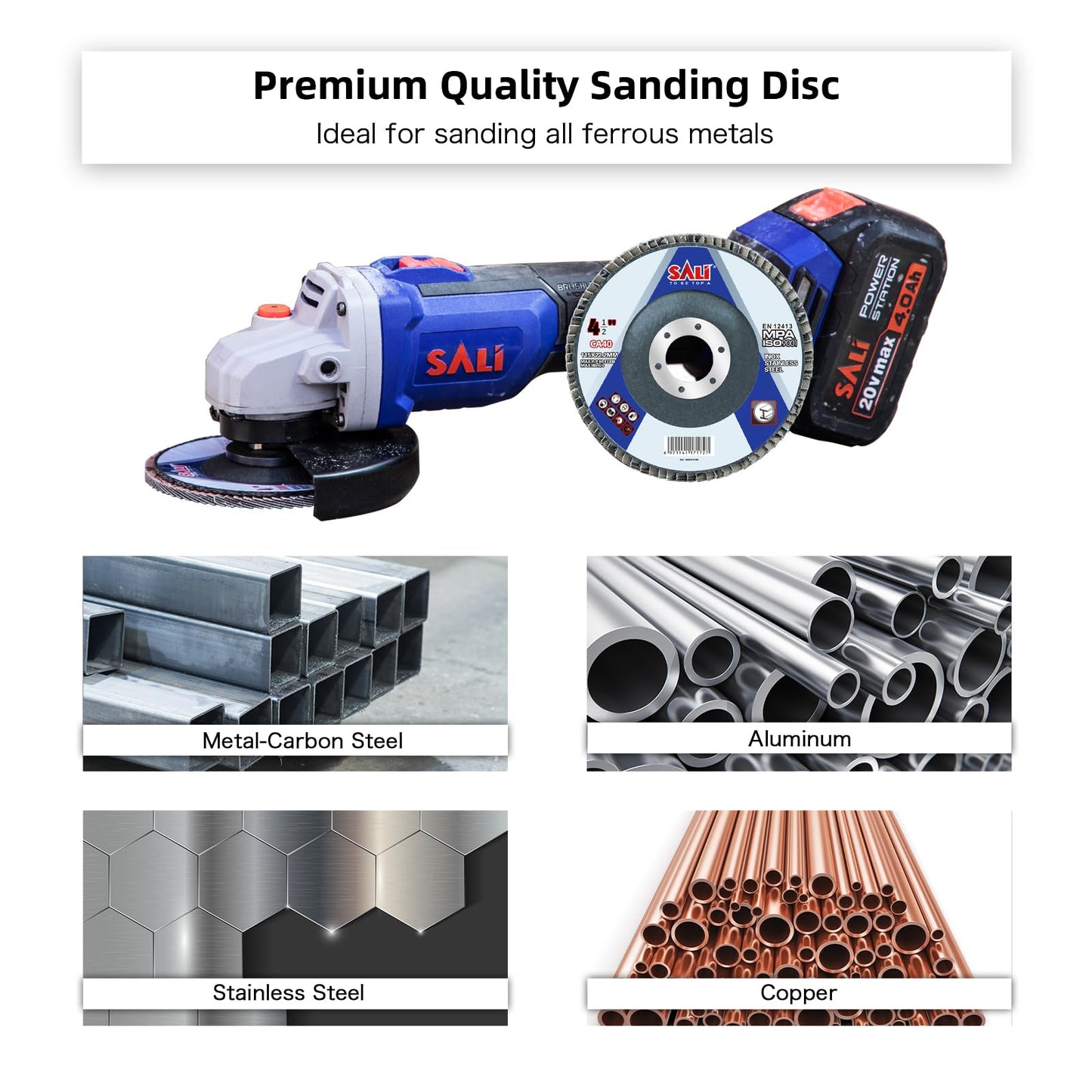 Sali 48 Pack Flap Disc 40 Grit 4.5" x 7/8-Inch Sanding Disc Bevel Type #29 Premium and Industrial Grade Angle Grinder Grinding Wheel High Performance Edge Grinding