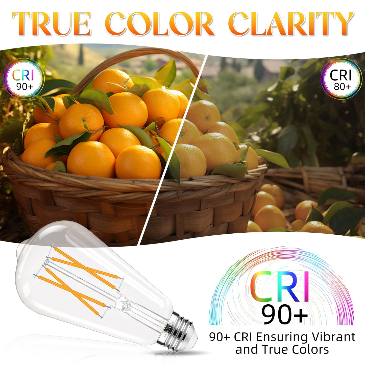 GvvooHome LED Edison Bulbs, E26 Bulb 60 watt Equivalent, Non-Dimmable, Soft White 2700K, ST58 Vintage Light Bulbs, 90+ CRI, 6W 600LM, E26 Medium Base, Clear Glass, 6 Pack