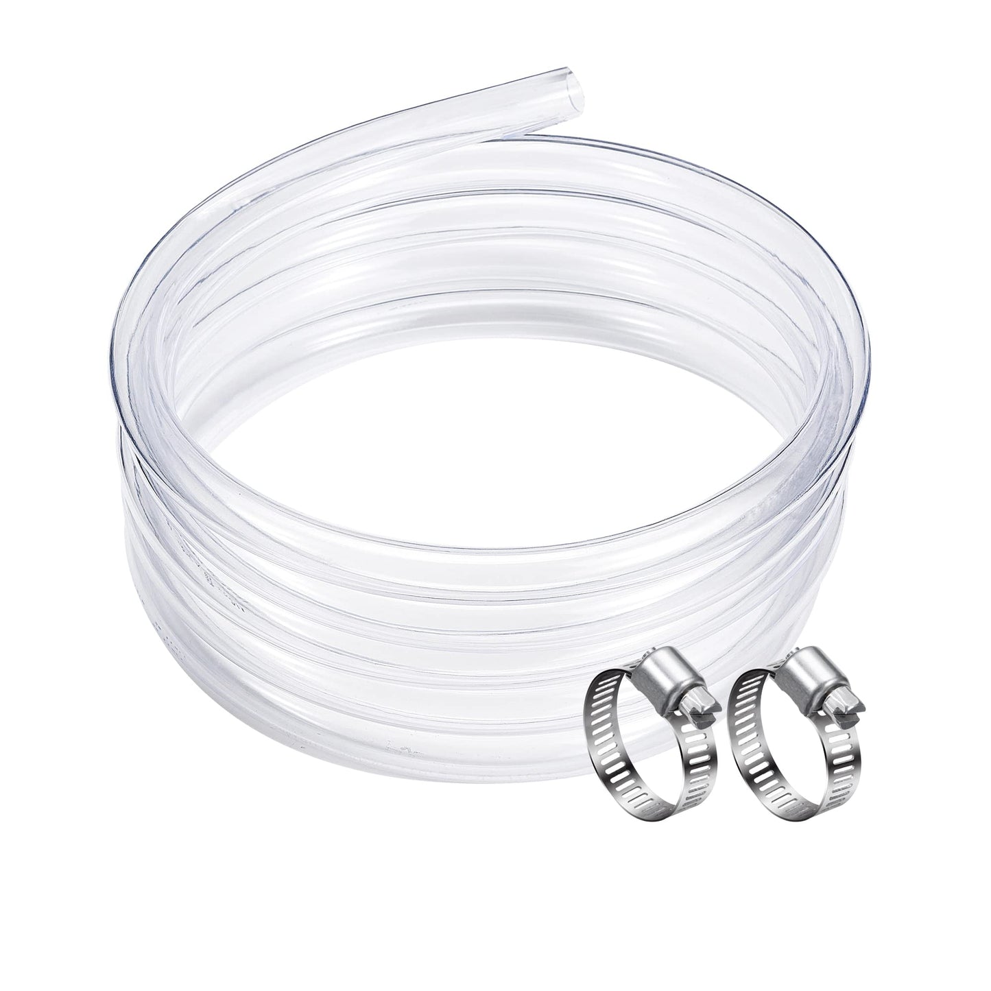 DAVCO 1/2" ID - 10 ft Clear Vinyl Tubing, Low Pressure Flexible PVC Tube, Heavy Duty UV Chemical Resistant Lightweight Plastic Vinyl Hose, BPA Free and Non Toxic, with 2 Stainless Clamps