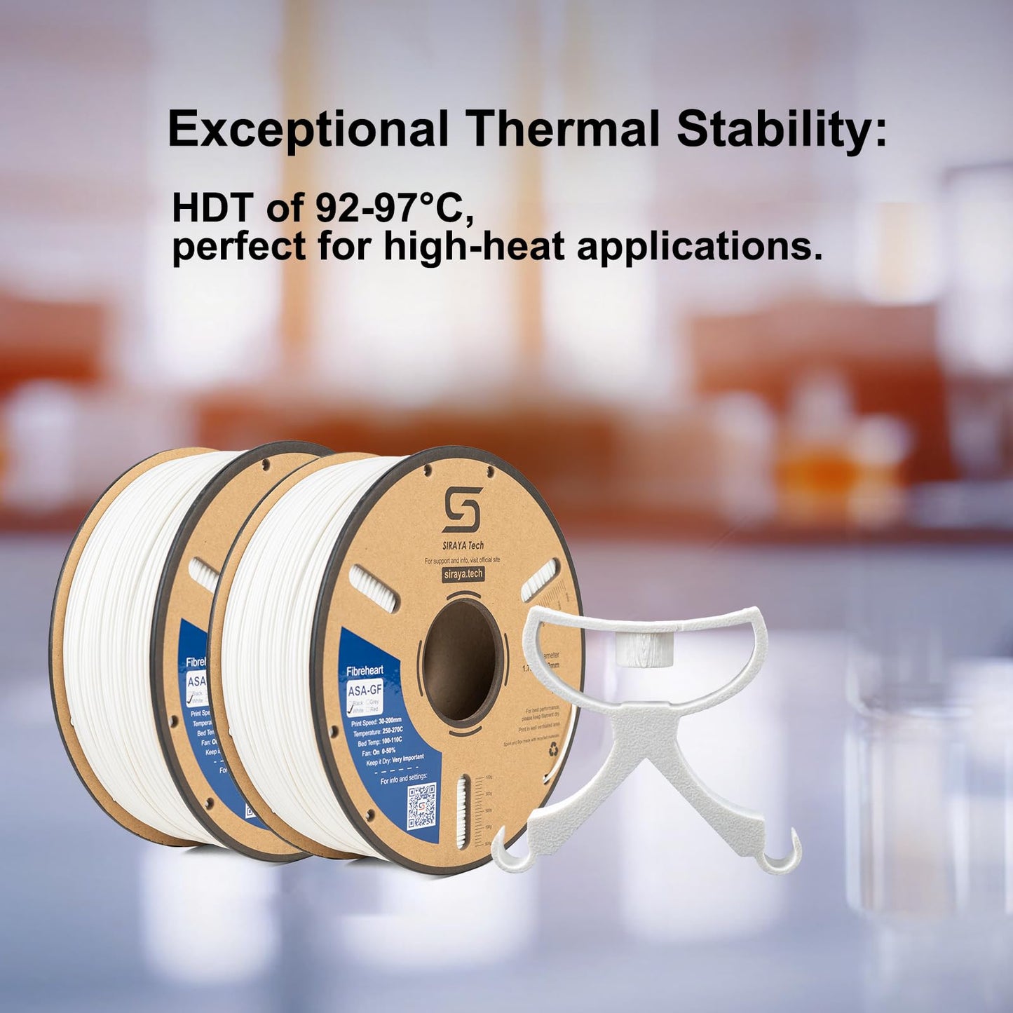 Siraya Tech Fibreheart ASA-GF 3D Printer Filament, 10% Glass Fiber Reinforced, Superior Weather & UV Resistance, High Strength & Thermal Stability for Outdoor & High-Impact Applications (1kg, White)