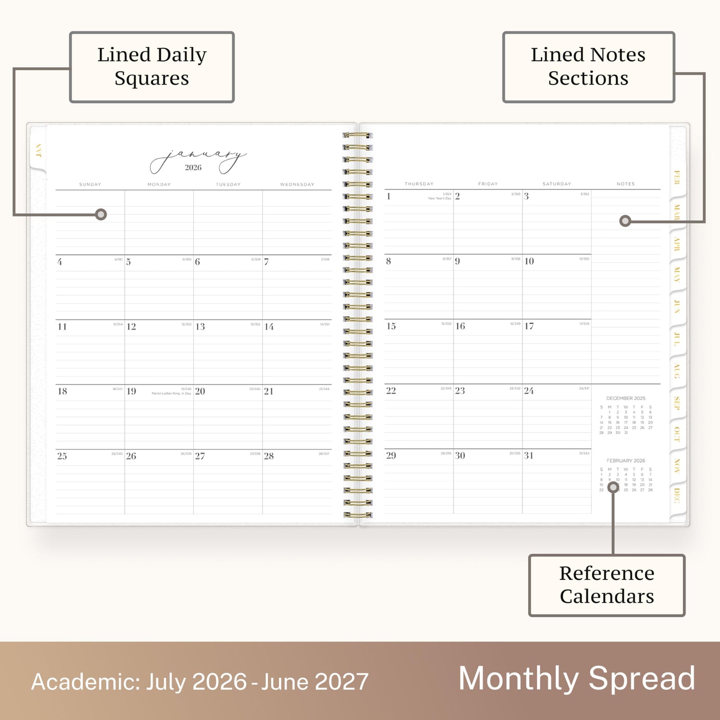 Blue Sky Life Note It 2026-2027 Academic Year Weekly and Monthly Planner, July 2026 - June 2027, 8.5” x 11”, Flexible Cover, Laminated Tabs, Wirebound, Storage Pocket, Hannah