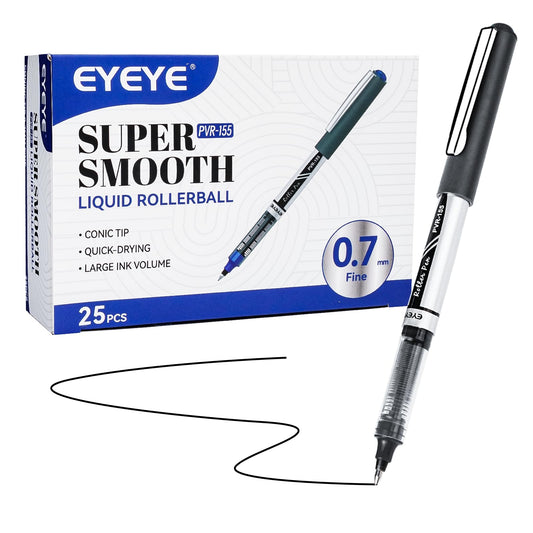EYEYE 0.7mm Black Roller Ball Pens 25 Pack, Medium Point Rollerball Pen Quick Dry, Liquid Ink Pens Fine Point Smooth Writing Pens for Journaling, Note Taking, Office and School Supplies
