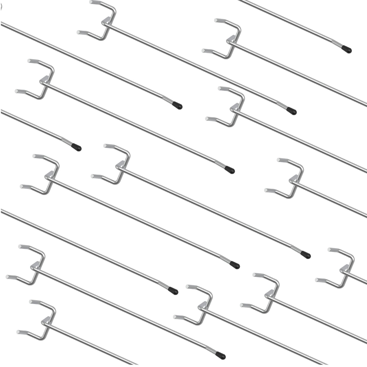 HUHOLE 50-Pack Silver Pegboard Hooks 6 Inch, Heavy Duty Matte Finish Metal Peg Board Hangers, Fits 1/8" & 1/4" Boards, Rust-Resistant Organizer for Garage, Shop, Workbench & Retail Display