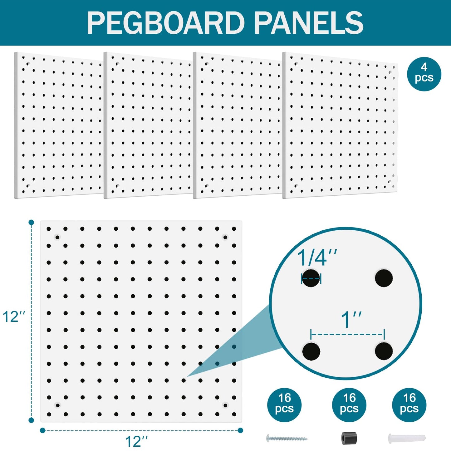 Daanxw Peg Board Kit, Includes Pegboard and Accessories,with Hooks and Bins,Peg Board Wall Organizer for Office,Ornaments Display,Crafts Organization (66, White)