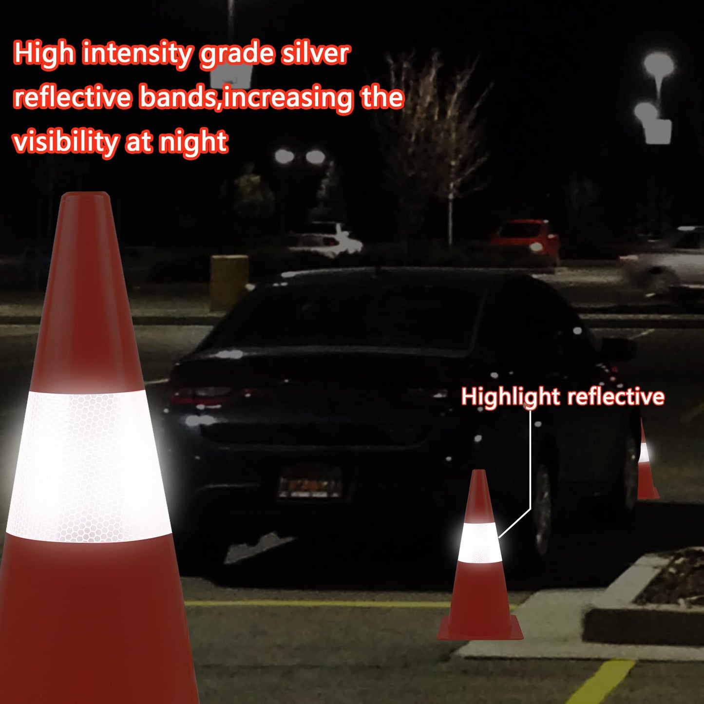 12 inch Traffic Safety Cones with Reflective Collars,[4 Pack]Orange Soccer Training Cones| Parking Cones| Construction Cones|Road Cones for Parking lot, Driveway, Sport and Driving Training.