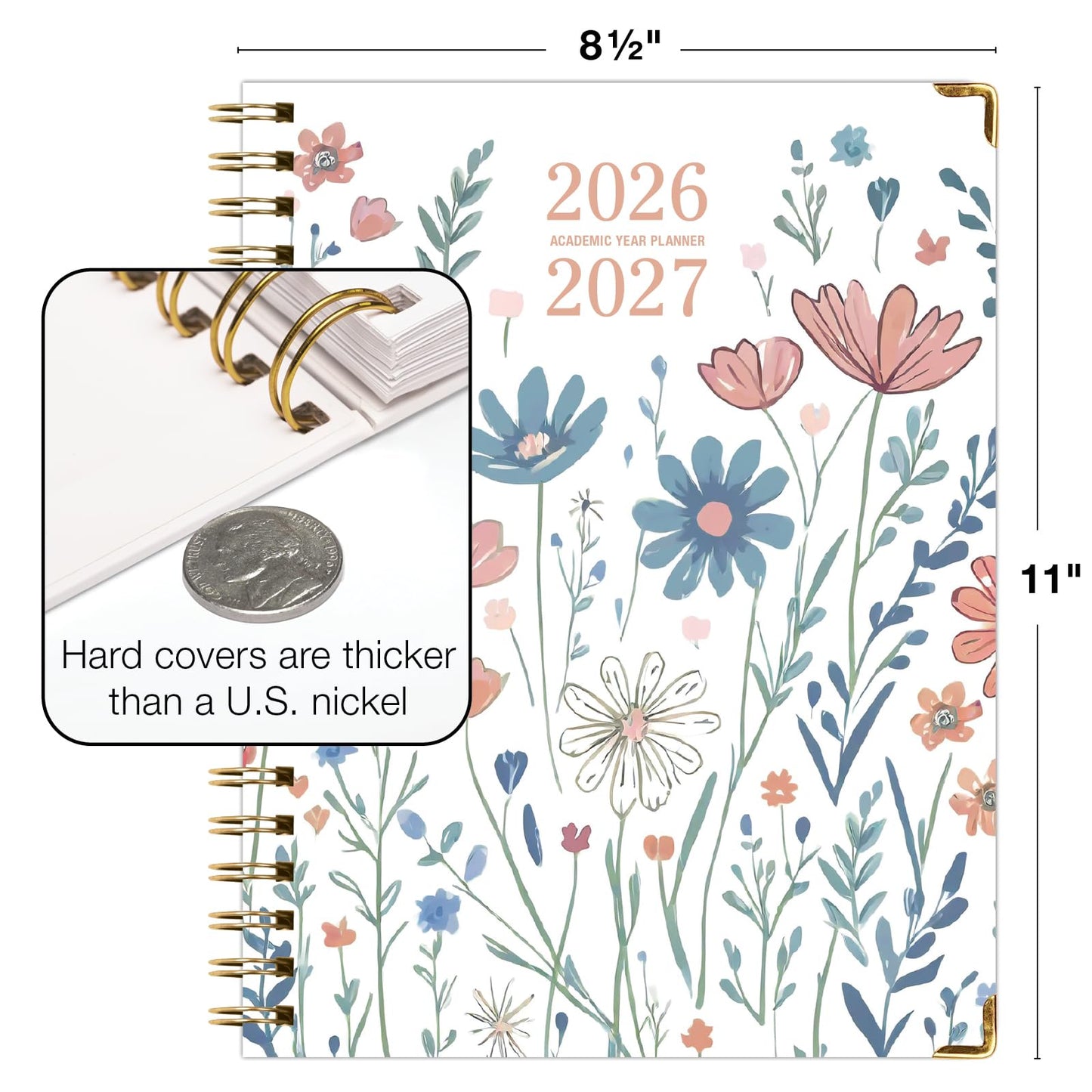HARDCOVER Academic Year 2026-2027 Planner: 14 Months (May 2026 Through June 2027) 8.5"x 11" Daily Weekly Monthly Planner Yearly Agenda. Bookmark, Pocket Folder and Sticky Note Set (Colorful Botanicals)