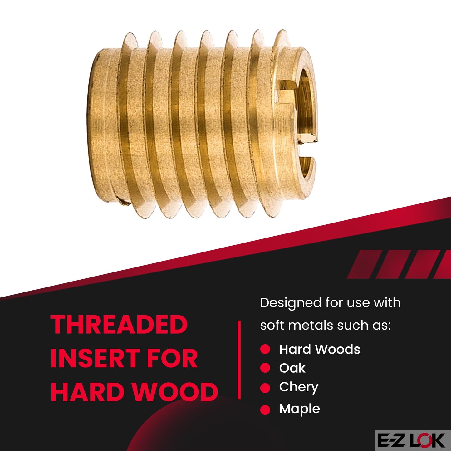 E-Z LOK Knife Threaded Insert for Hard-Wood, Brass Thread Inserts 10-32 Internal Threads, 0.500" Length Pack of 25
