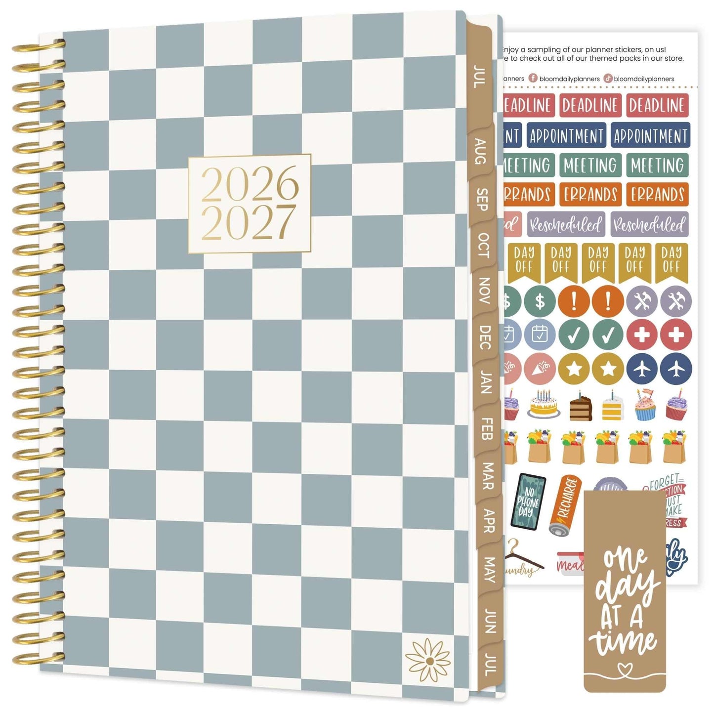 bloom daily planners 2026-2027 Planner - Academic Year (July 2026 - July 2027) Monthly & Weekly Soft Cover Planner for Women - 13 Month Calendar Agenda Book with Stickers - 5.5" x 8.25" - Checkered